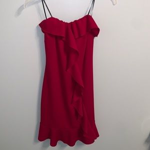 Strapless red ruffle dress